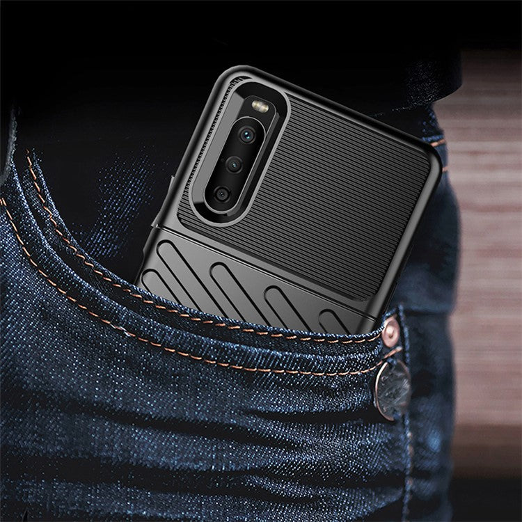 Thunder Series Twill Texture TPU Phone Case for Sony Xperia 10 III 5G / Xperia 10 III Lite - Black