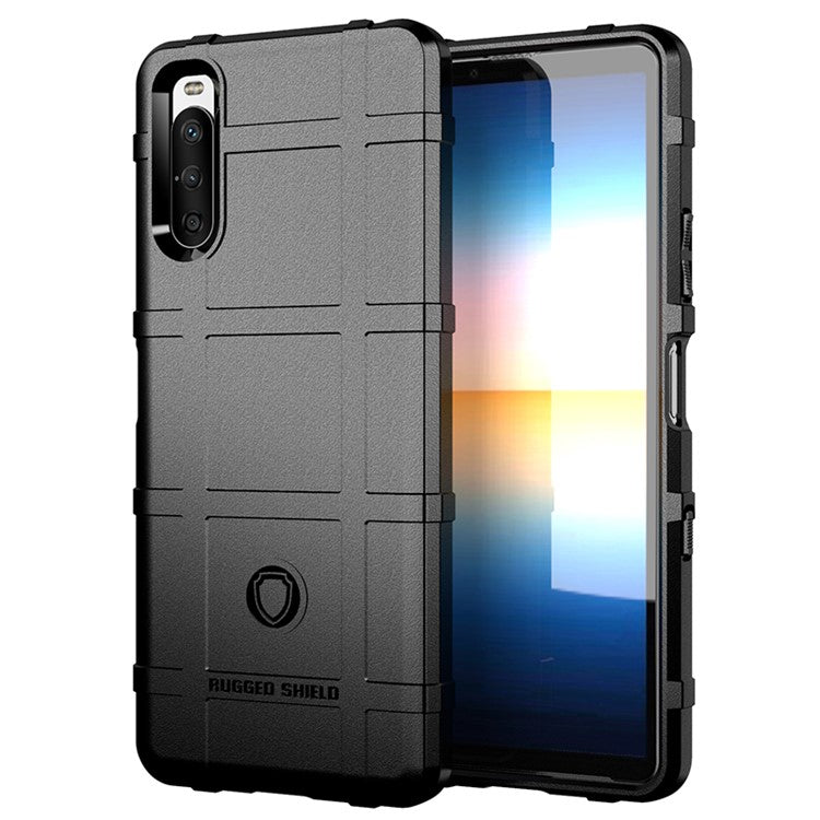 Shock-proof Rugged Square Grid Texture TPU Phone Cover Case for Sony Xperia 10 III 5G / Xperia 10 III Lite - Black