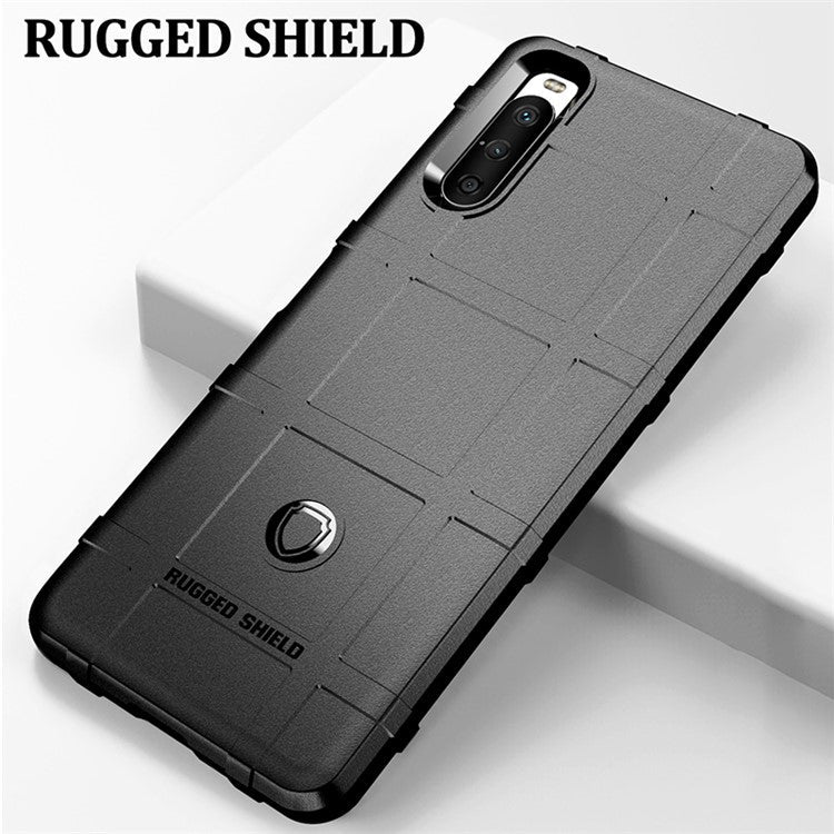 Shock-proof Rugged Square Grid Texture TPU Phone Cover Case for Sony Xperia 10 III 5G / Xperia 10 III Lite - Black