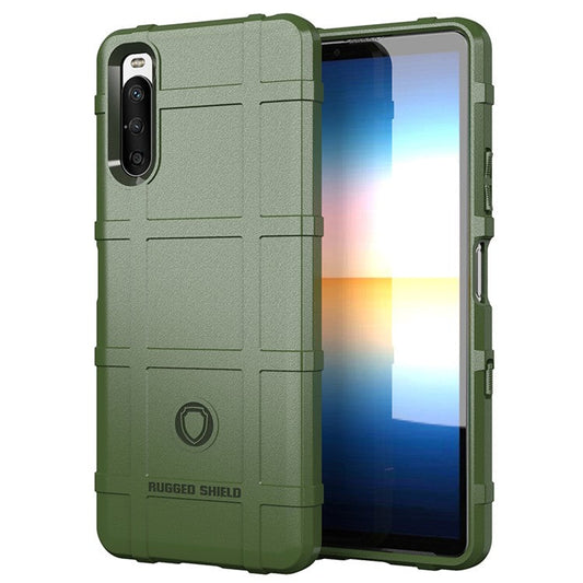Shock-proof Rugged Square Grid Texture TPU Phone Cover Case for Sony Xperia 10 III 5G / Xperia 10 III Lite - Green
