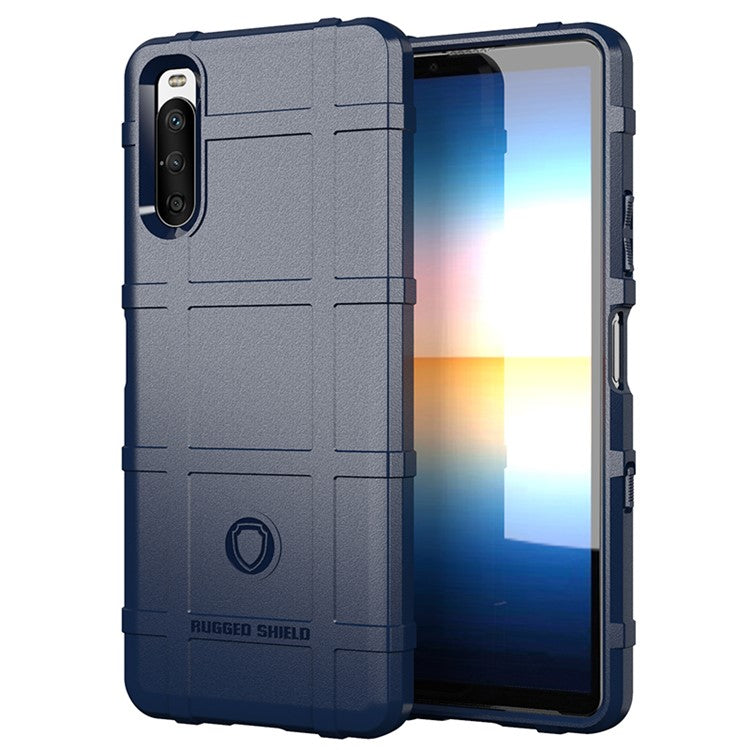Shock-proof Rugged Square Grid Texture TPU Phone Cover Case for Sony Xperia 10 III 5G / Xperia 10 III Lite - Blue