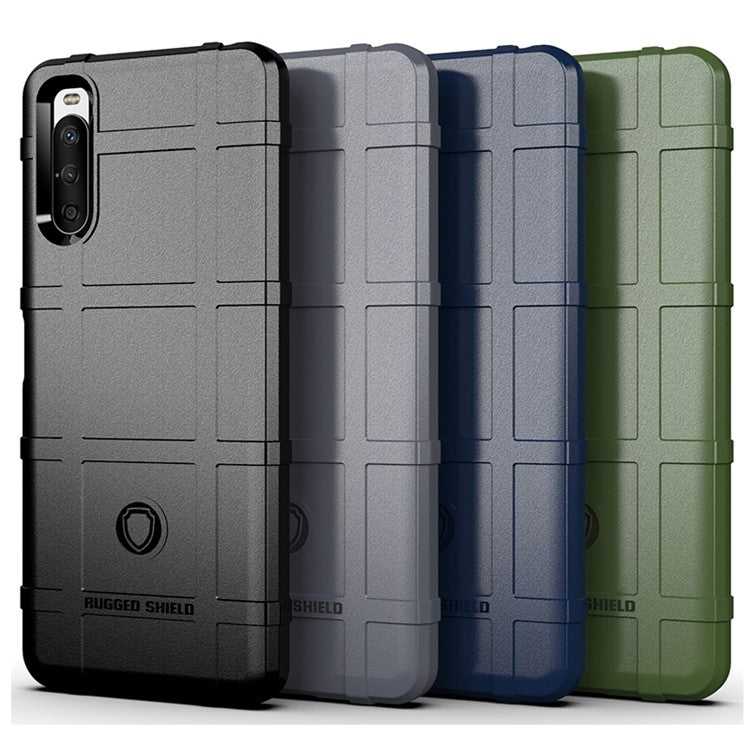 Shock-proof Rugged Square Grid Texture TPU Phone Cover Case for Sony Xperia 10 III 5G / Xperia 10 III Lite - Blue