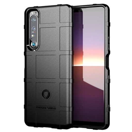 Shock-proof Rugged Square Grid Texture TPU Phone Cover Case for Sony Xperia 1 III 5G - Black