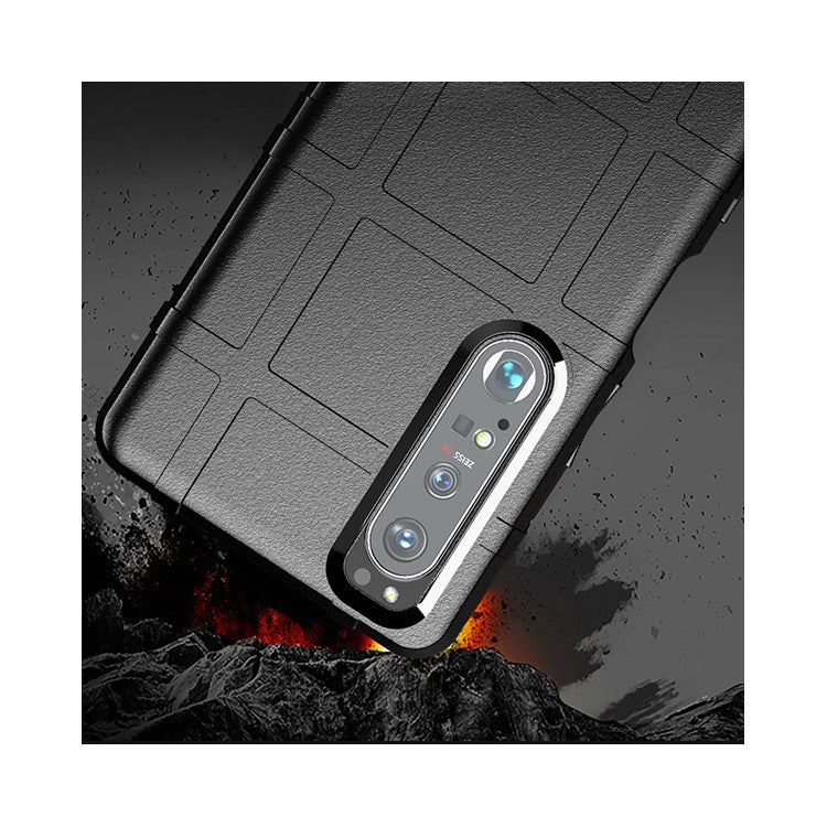 Shock-proof Rugged Square Grid Texture TPU Phone Cover Case for Sony Xperia 1 III 5G - Blue