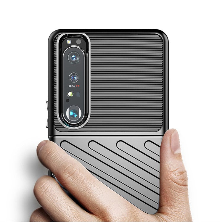 Thunder Series Twill Texture TPU Phone Case for Sony Xperia 1 III 5G - Black