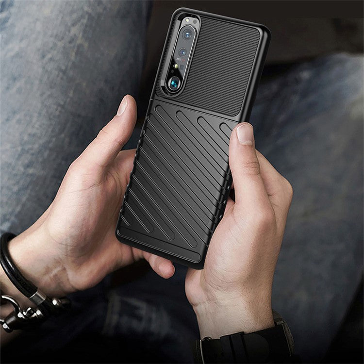 Thunder Series Twill Texture TPU Phone Case for Sony Xperia 1 III 5G - Black
