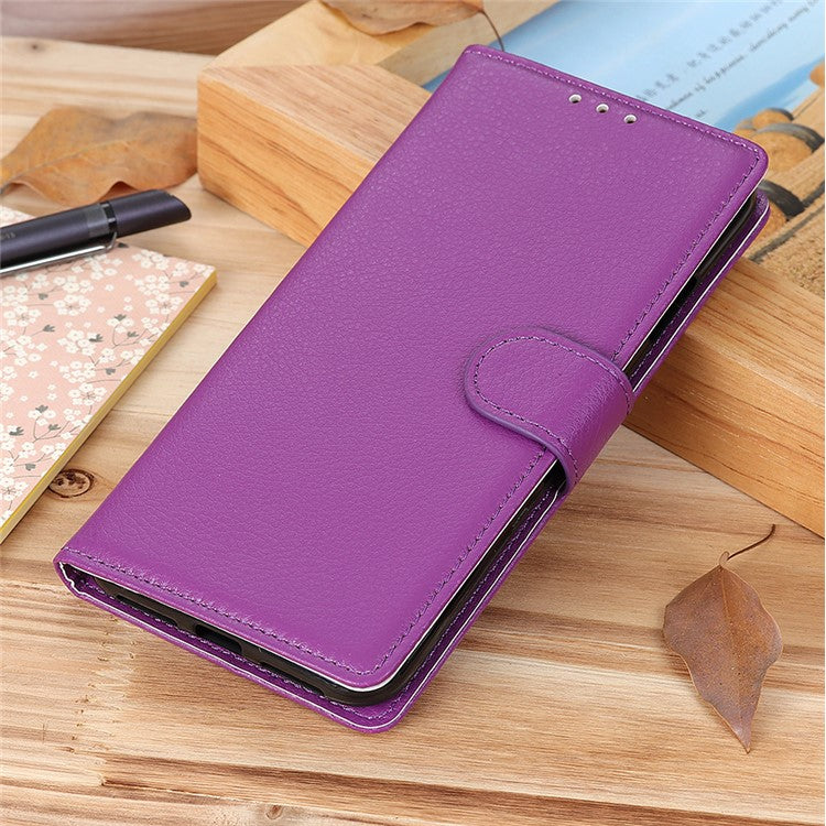 Folio Flip Wallet Design Litchi Skin Leather Case Protective Shell with Stand for Sony Xperia 1 III 5G - Purple