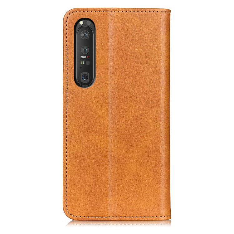 Automatic Suction Design Split Leather Wallet Phone Cover for Sony Xperia 1 III 5G Stand Shell - Yellow