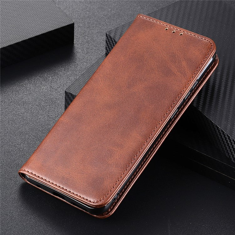 Automatic Suction Design Split Leather Wallet Phone Cover for Sony Xperia 1 III 5G Stand Shell - Coffee