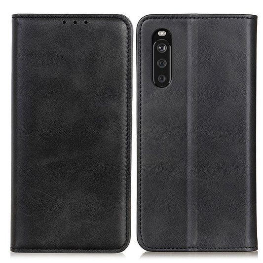 Split Leather Wallet Phone Cover for Sony Xperia 10 III 5G Auto-absorbed Design Stand Smartphone Shell - Black