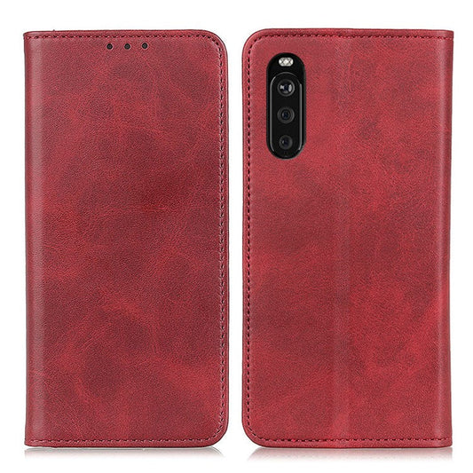 Split Leather Wallet Phone Cover for Sony Xperia 10 III 5G Auto-absorbed Design Stand Smartphone Shell - Red