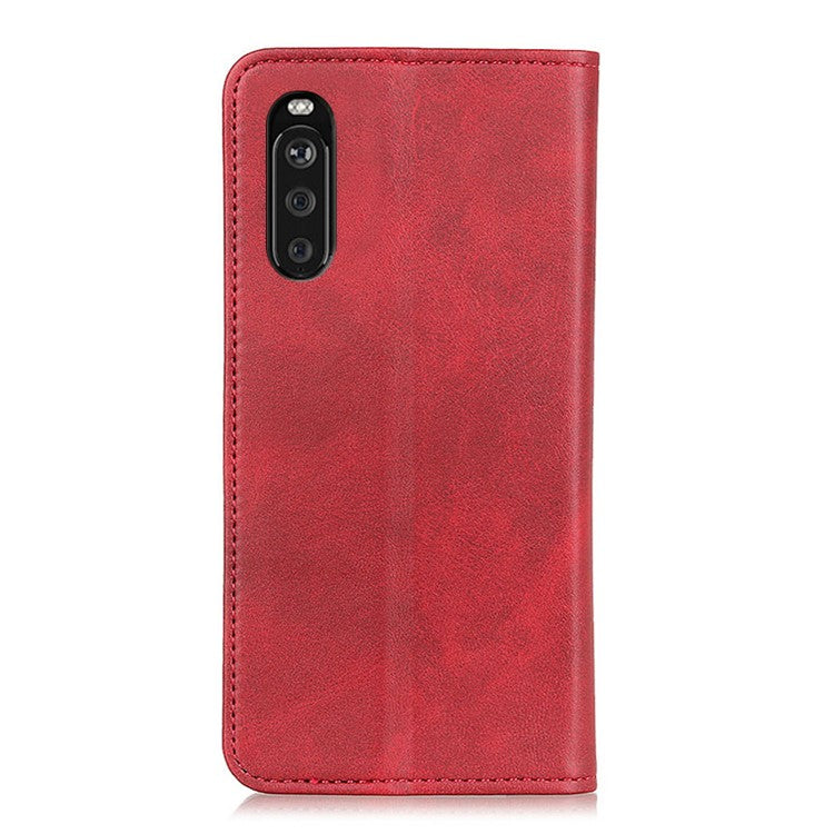 Split Leather Wallet Phone Cover for Sony Xperia 10 III 5G Auto-absorbed Design Stand Smartphone Shell - Red