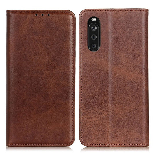 Split Leather Wallet Phone Cover for Sony Xperia 10 III 5G Auto-absorbed Design Stand Smartphone Shell - Coffee