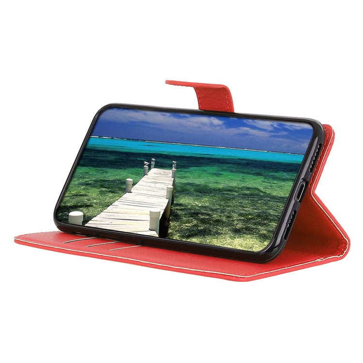 Classic Style Litchi Texture PU Leather Wallet Case Stand Cover for Sony Xperia 10 III 5G - Red