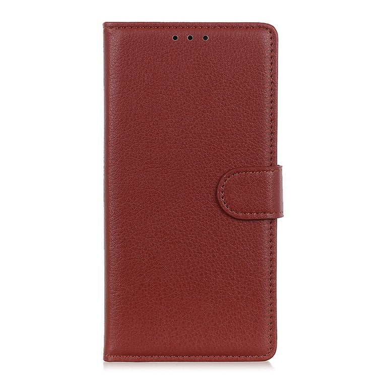 Classic Style Litchi Texture PU Leather Wallet Case Stand Cover for Sony Xperia 10 III 5G - Brown