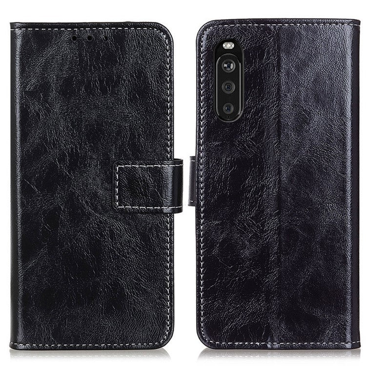 Vintage Crazy Horse Texture Wallet Stand Leather Phone Case for Sony Xperia 10 III 5G / Xperia 10 III Lite - Black