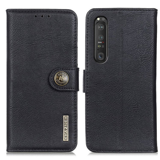 KHAZNEH Magnetic Buckle PU Leather Phone Wallet Shell Case for Sony Xperia 1 III 5G - Black