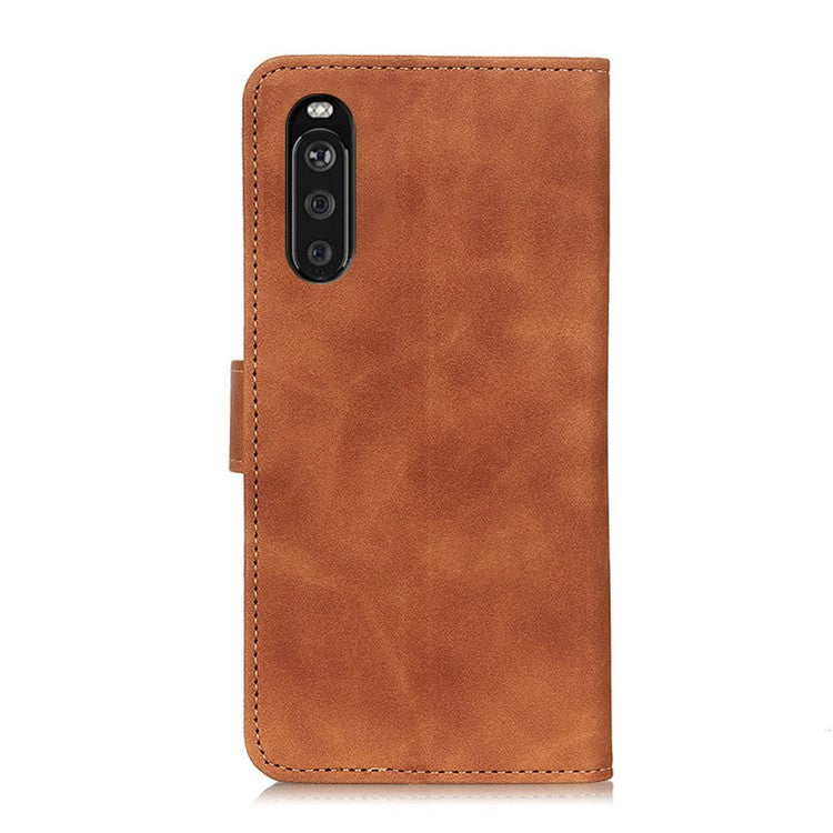 KHAZNEH Wallet Design Retro Texture Style PU Leather Case for Sony Xperia 10 III 5G / Xperia 10 III Lite - Brown