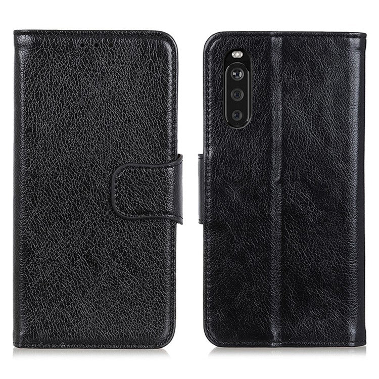 Nappa Texture Split Leather Wallet Stand Case for Sony Xperia 10 III 5G - Black