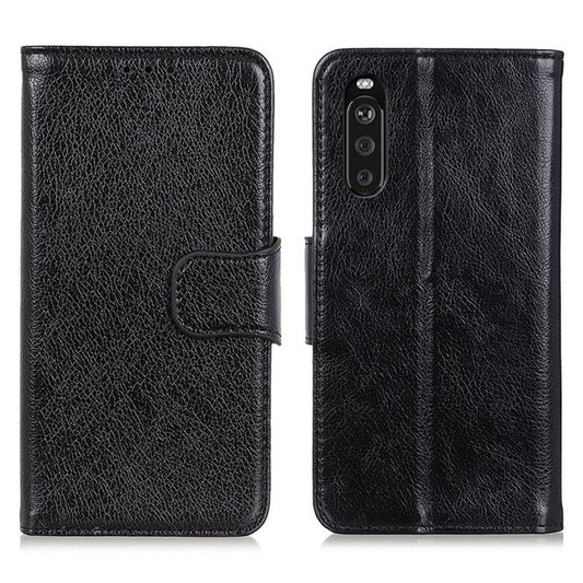 Nappa Texture Split Leather Wallet Stand Case for Sony Xperia 10 III 5G - Black