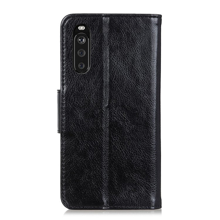 Nappa Texture Split Leather Wallet Stand Case for Sony Xperia 10 III 5G - Black
