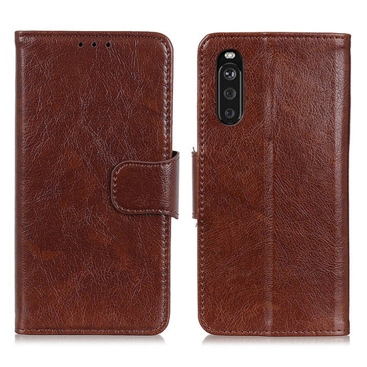 Nappa Texture Split Leather Wallet Stand Case for Sony Xperia 10 III 5G - Brown