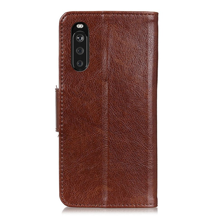 Nappa Texture Split Leather Wallet Stand Case for Sony Xperia 10 III 5G - Brown