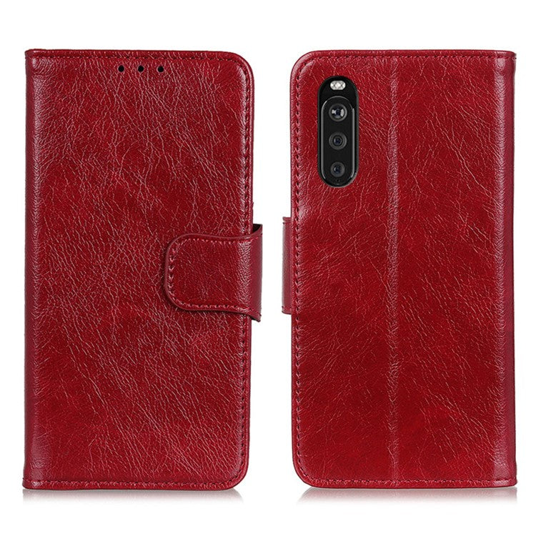 Nappa Texture Split Leather Wallet Stand Case for Sony Xperia 10 III 5G - Red