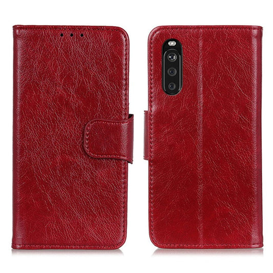 Nappa Texture Split Leather Wallet Stand Case for Sony Xperia 10 III 5G - Red