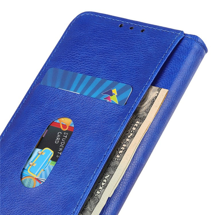 Auto-absorbed Litchi Texture Split Leather Wallet Shell Case Cover for Sony Xperia 10 III 5G - Blue