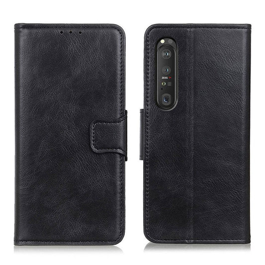 Folio Flip Crazy Horse Texture Wallet Design PU Leather Stand Protector Cover for Sony Xperia 1 III 5G - Black
