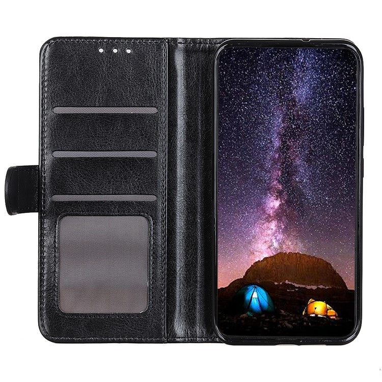 Crazy Horse ID&Credit Card Pockets Wallet Leather Case for Sony Xperia 1 III 5G Phone Protective Cover - Black