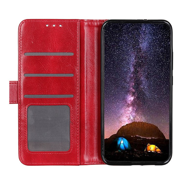 Crazy Horse ID&Credit Card Pockets Wallet Leather Case for Sony Xperia 1 III 5G Phone Protective Cover - Red
