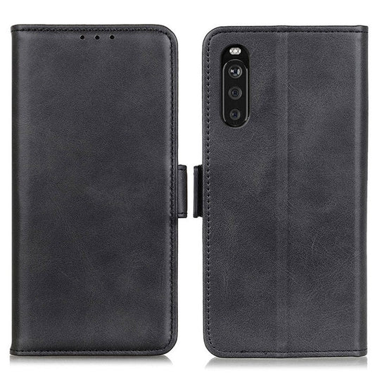 Magnetic Double Clasp Leather Wallet Case Cover for Sony Xperia 10 III 5G - Black