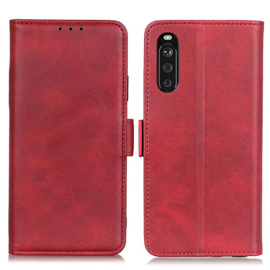 Magnetic Double Clasp Leather Wallet Case Cover for Sony Xperia 10 III 5G - Red