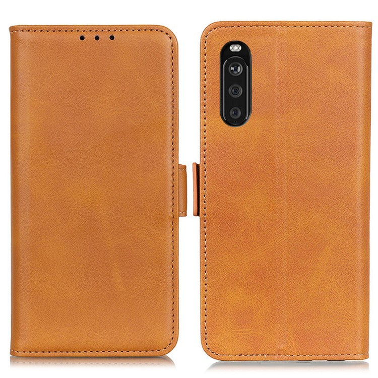 Magnetic Double Clasp Leather Wallet Case Cover for Sony Xperia 10 III 5G - Brown