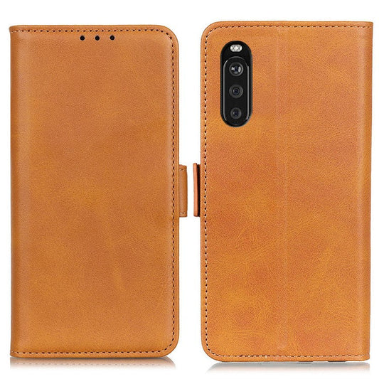 Magnetic Double Clasp Leather Wallet Case Cover for Sony Xperia 10 III 5G - Brown