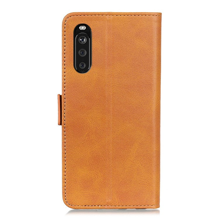 Magnetic Double Clasp Leather Wallet Case Cover for Sony Xperia 10 III 5G - Brown