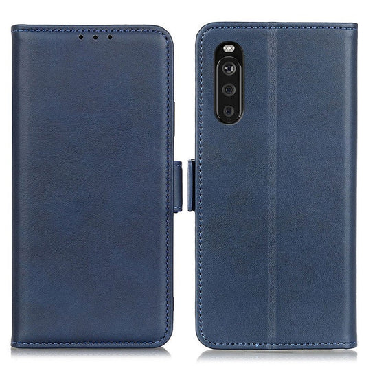 Magnetic Double Clasp Leather Wallet Case Cover for Sony Xperia 10 III 5G - Blue
