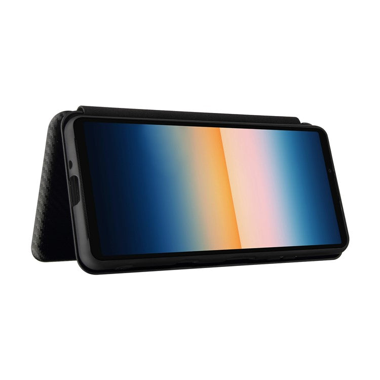 Auto-absorbed Anti-scratch Carbon Fiber Texture Cell Phone Stand Cover for Sony Xperia 10 III 5G Leather Case - Black