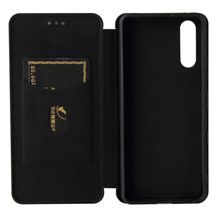 Auto-absorbed Anti-scratch Carbon Fiber Texture Cell Phone Stand Cover for Sony Xperia 10 III 5G Leather Case - Black