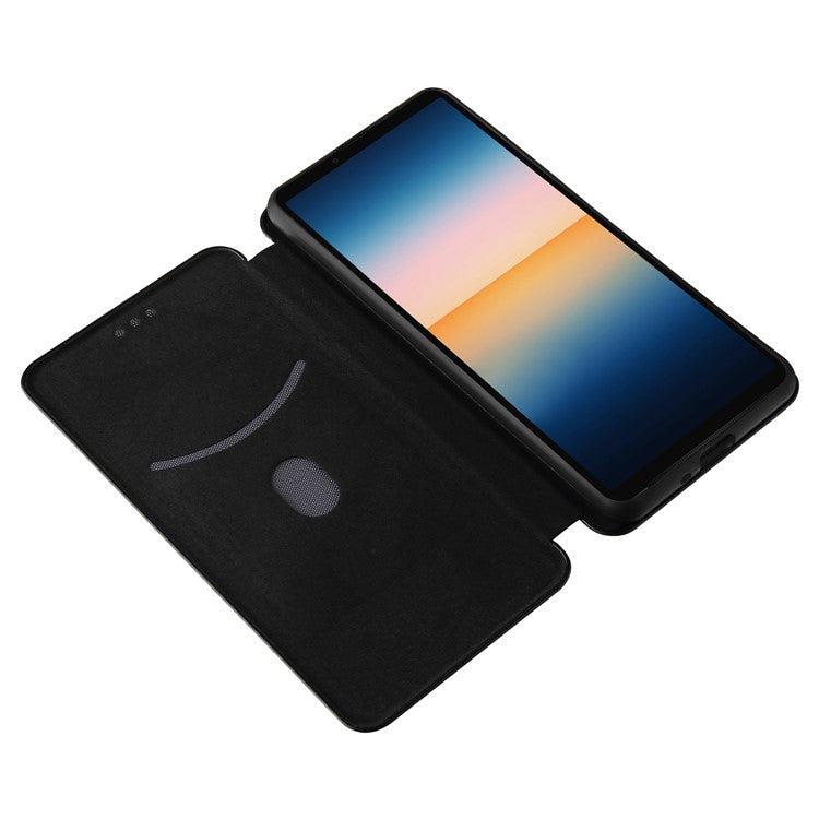 Auto-absorbed Anti-scratch Carbon Fiber Texture Cell Phone Stand Cover for Sony Xperia 10 III 5G Leather Case - Black