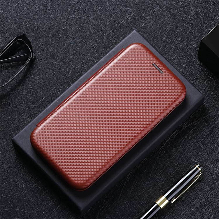 Auto-absorbed Anti-scratch Carbon Fiber Texture Cell Phone Stand Cover for Sony Xperia 10 III 5G Leather Case - Orange