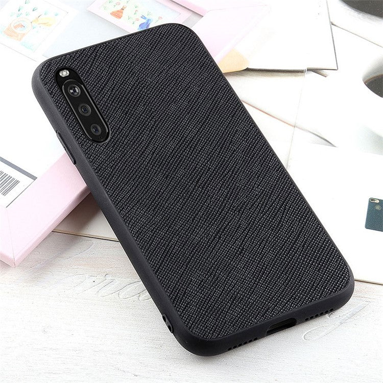 Cross Texture Genuine Leather Coated Hard PC Phone Shell Case for Sony Xperia 10 III 5G - Black