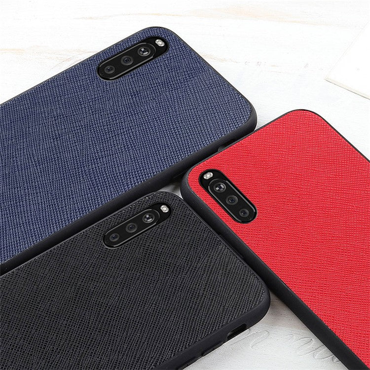 Cross Texture Genuine Leather Coated Hard PC Phone Shell Case for Sony Xperia 10 III 5G - Black