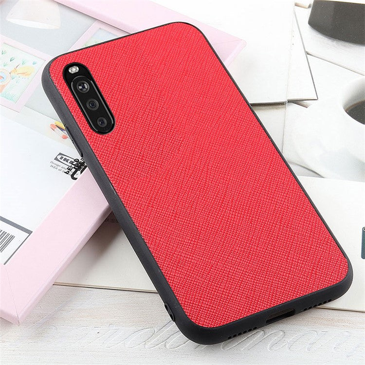 Cross Texture Genuine Leather Coated Hard PC Phone Shell Case for Sony Xperia 10 III 5G - Red