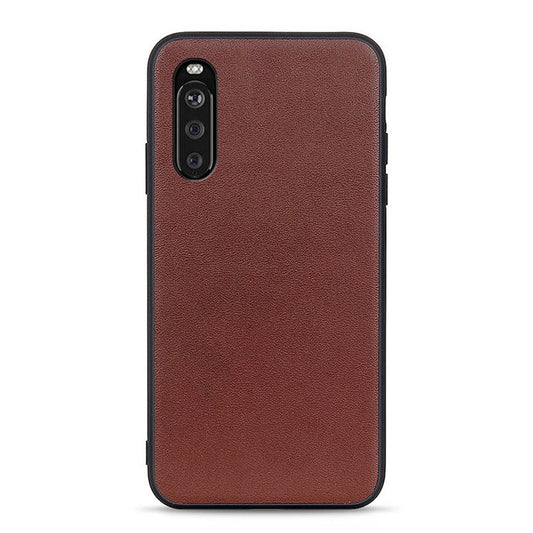 Genuine Leather + PC Phone Back Cover Case Protector for Sony Xperia 10 III 5G - Brown