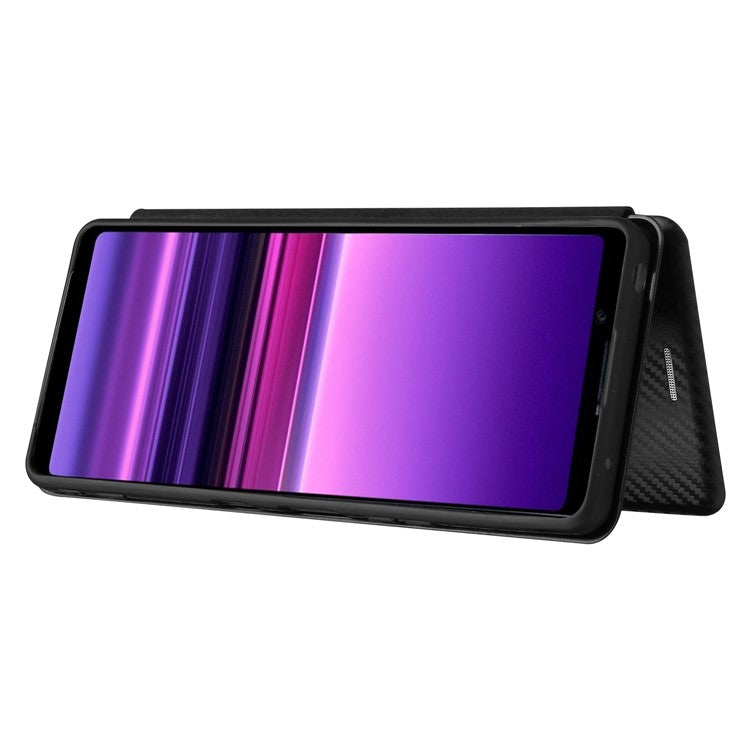 Carbon Fiber Texture Auto-absorbed Cell Phone Stand Cover for Sony Xperia 1 III 5G Leather Case - Black