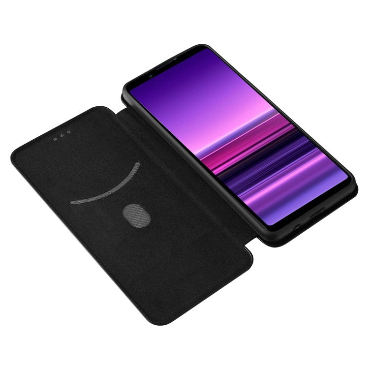 Carbon Fiber Texture Auto-absorbed Cell Phone Stand Cover for Sony Xperia 1 III 5G Leather Case - Black