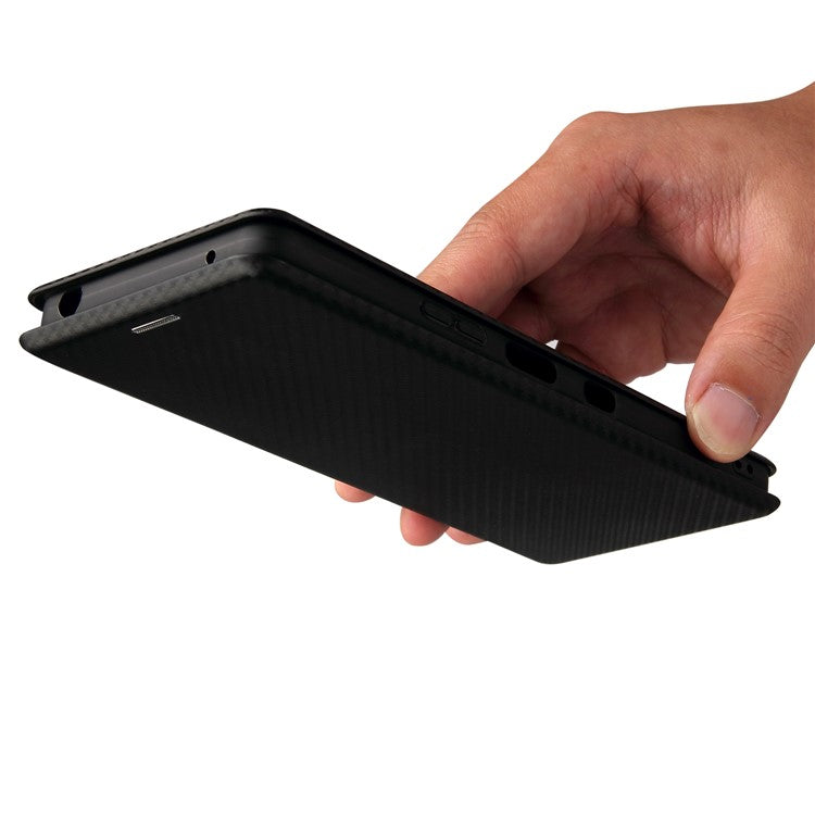 Carbon Fiber Texture Auto-absorbed Cell Phone Stand Cover for Sony Xperia 1 III 5G Leather Case - Black